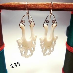 Classy Earth Girl Carved Bone Earrings w/925 Hooks